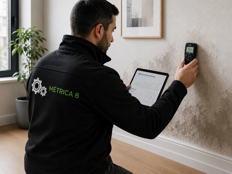 tecnico realizando diagnostico de humedades en vivienda mediante medidor profesional tecnico realizando diagnostico de humedades en vivienda mediante medidor profesional