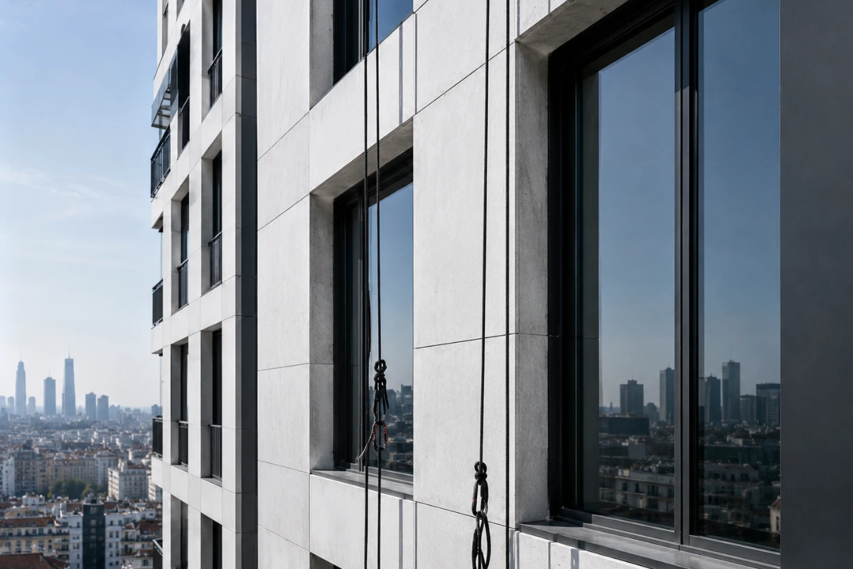 trabajos verticales en edificio moderno mediante acceso por cuerdas sin necesidad de andamios trabajos verticales en edificio moderno mediante acceso por cuerdas sin necesidad de andamios
