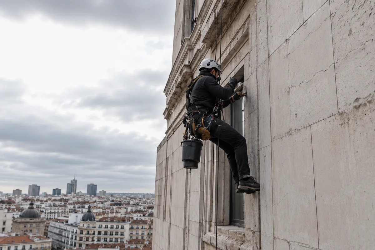 trabajos verticales en madrid para reparacion y mantenimiento de fachadas sin andamios rehabilitacion de edificios en madrid con andamios y trabajos de renovacion de fachada